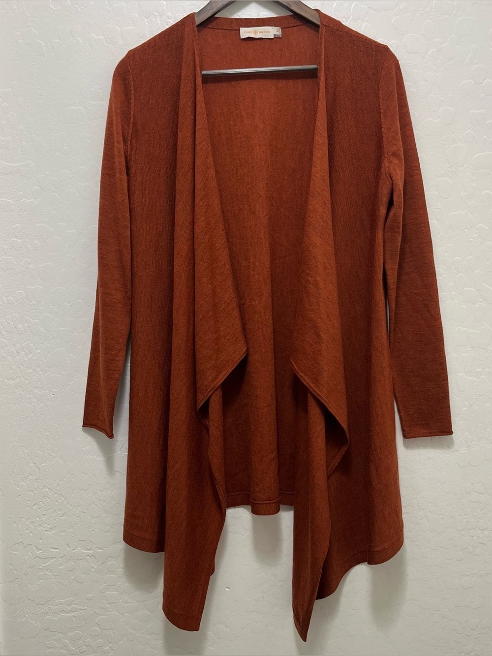 Tory Burch Merino Wool Waterfall Open Front Cardigan Size M